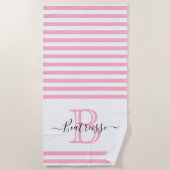 Einfache rosa Rosa Linie Nautisches Monogramm Strandtuch (Vorderseite)