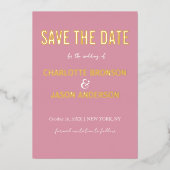 Einfache Rosa Rose Save the Date Gold Folieneinladung (Vorderseite)