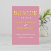 Einfache Rosa Rose Save the Date Gold Folieneinladung (Stehend vorne)
