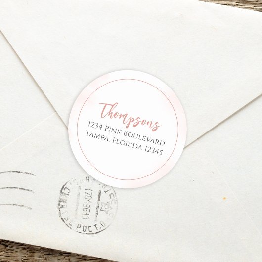 Einfache rosa Rücksendeadresse Minimalistische Kal Runder Aufkleber