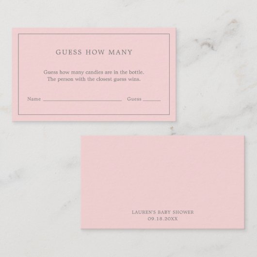 Einfache rosa Schätzung Wie viele Mädchen-Baby-Dus Begleitkarte (Vorne/Hinten)