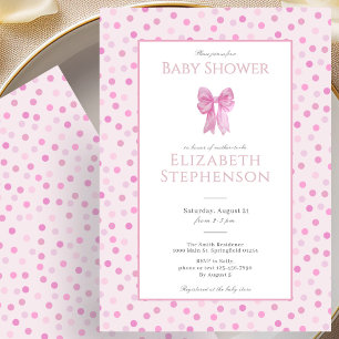 Einfache rosa Schleife Punkte Baby Shower Einladun Einladung