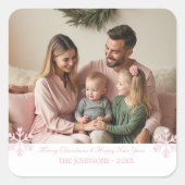 Einfache rosa Schneeflocken ein Foto Quadratischer Aufkleber (Vorderseite)