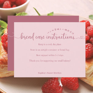 Einfache rosa Schrift Brotpflegehinweise Bäckerei Dankeskarte