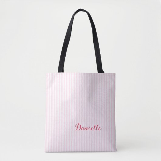 Einfache rosa Streifen Mit Monogramm Tasche (Vorderseite)
