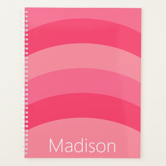 Einfache rosa Streifen Weißer Name Planer (Vorderseite)