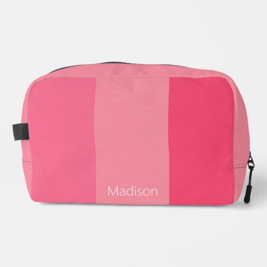 Einfache rosa Streifen Weißer Name Waschbeutel (Vorderseite)