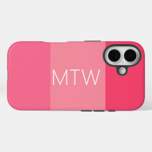 Einfache rosa Streifen Weißes Monogramm iPhone 16 Hülle