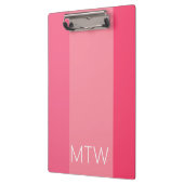 Einfache rosa Streifen Weißes Monogramm Klemmbrett (Links)