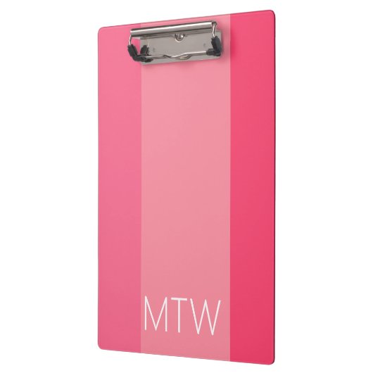 Einfache rosa Streifen Weißes Monogramm Klemmbrett (Links)