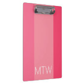 Einfache rosa Streifen Weißes Monogramm Klemmbrett (Rechts)