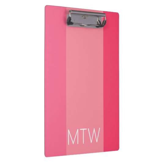 Einfache rosa Streifen Weißes Monogramm Klemmbrett (Rechts)