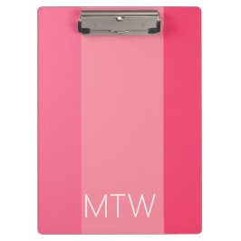 Einfache rosa Streifen Weißes Monogramm Klemmbrett