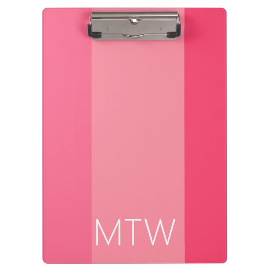 Einfache rosa Streifen Weißes Monogramm Klemmbrett (Vorderseite)