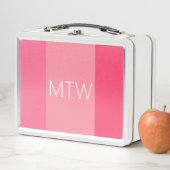 Einfache rosa Streifen Weißes Monogramm Metall Brotdose (Beispiel)