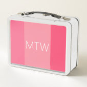 Einfache rosa Streifen Weißes Monogramm Metall Brotdose (Rückseite)