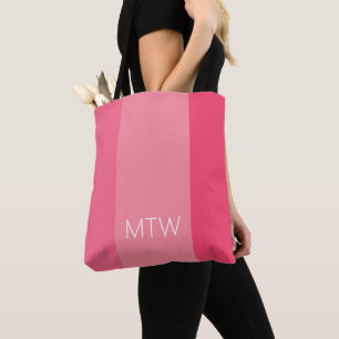 Einfache rosa Streifen Weißes Monogramm Tasche