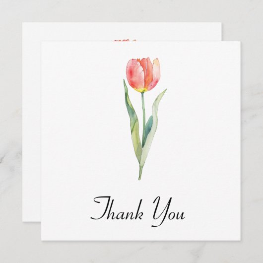 Einfache Rosa Tulip Wasserfarbe Dankeskarte (Vorne/Hinten)