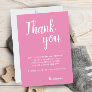 Einfache rosa Typografie Baby Shower Dankeskarte