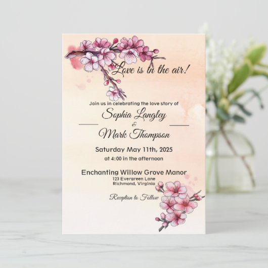 Einfache Rosa und Elfenbeinflora Einladung (Stehend Vorderseite)