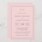 Einfache rosa und graue Monogram Bridal Brunch Einladung (Vorne/Hinten)