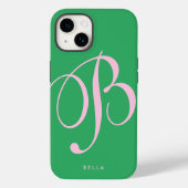 Einfache rosa und grüne Skriptbezeichnung Monogram Case-Mate iPhone Hülle (Rückseite)
