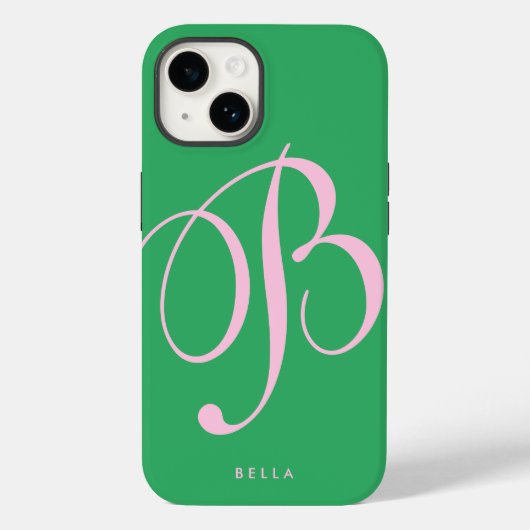 Einfache rosa und grüne Skriptbezeichnung Monogram Case-Mate iPhone Hülle (Rückseite)