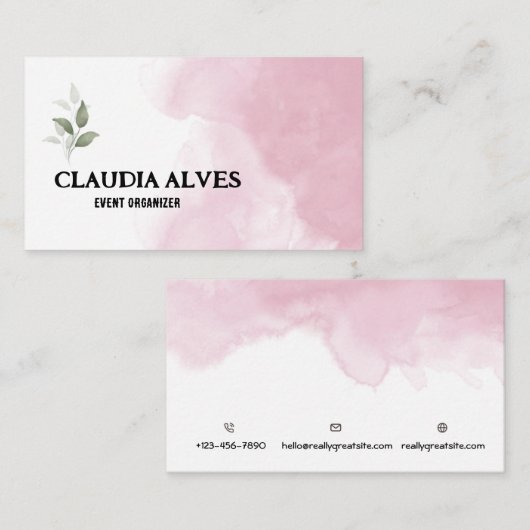 Einfache, rosa und weiße Aquarellkarte Begleitkarte (Vorne/Hinten)