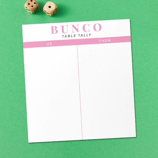 Einfache rosa und weiße Bunco-Tabelle - Notepad Notizblock