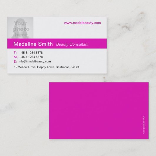 Einfache rosa und weiße Foto - rosa Rückseite Visi Visitenkarte (Vorne/Hinten)