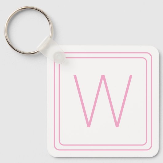 Einfache rosa und weiße Monogramm Schlüsselanhänger (Vorderseite)