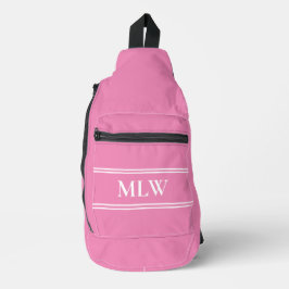 Einfache rosa und weiße Monogramm-Vorlage Crossbody Bag