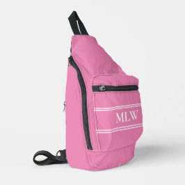Einfache rosa und weiße Monogramm-Vorlage Crossbody Bag