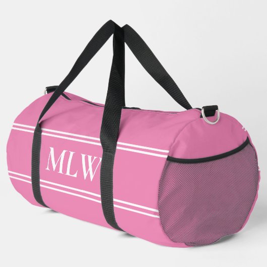 Einfache rosa und weiße Monogramm-Vorlage Duffle Bag (Rechte Ecke)