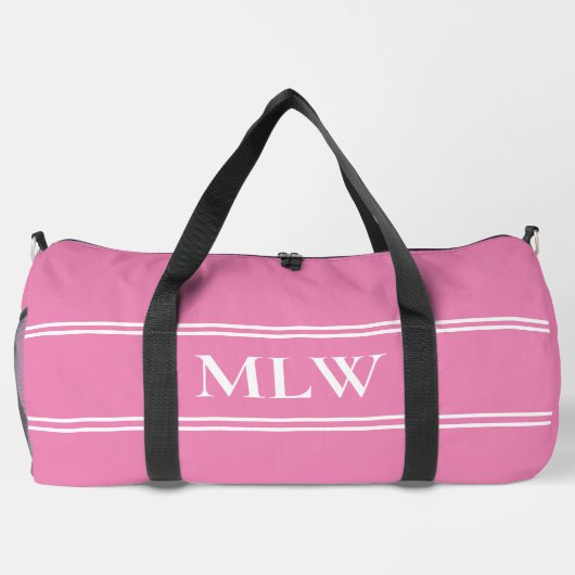 Einfache rosa und weiße Monogramm-Vorlage Duffle Bag (Rückseite)