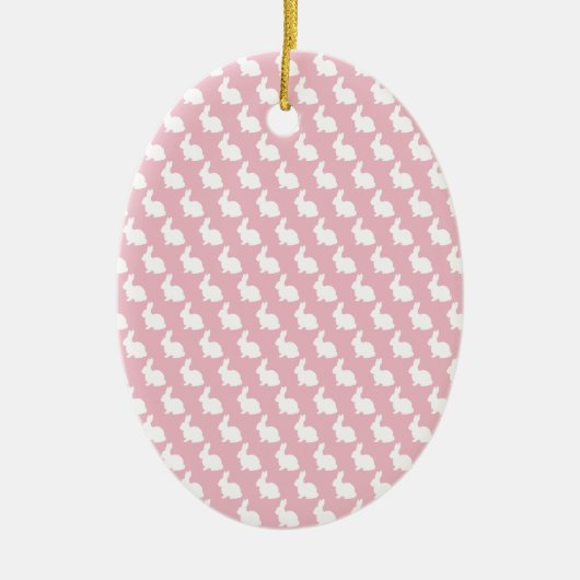Einfache rosa und weiße Osterhase Keramik Ornament (Vorne)