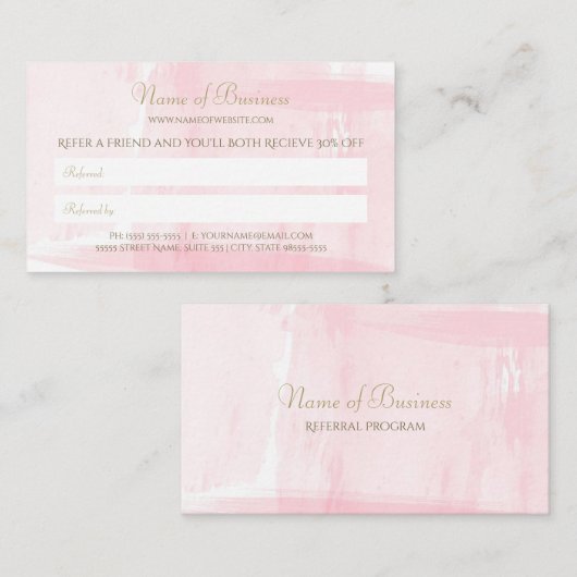 Einfache rosa Wasserfarbe Elegante Goldene Textref Empfehlungskarte (Vorne/Hinten)