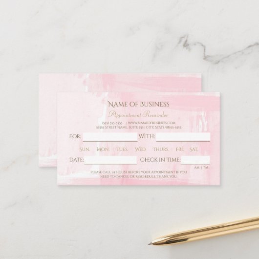 Einfache rosa Wasserfarbe Elegante Script Ernennun Terminkarte (Vorderseite/Rückseite Beispiel)