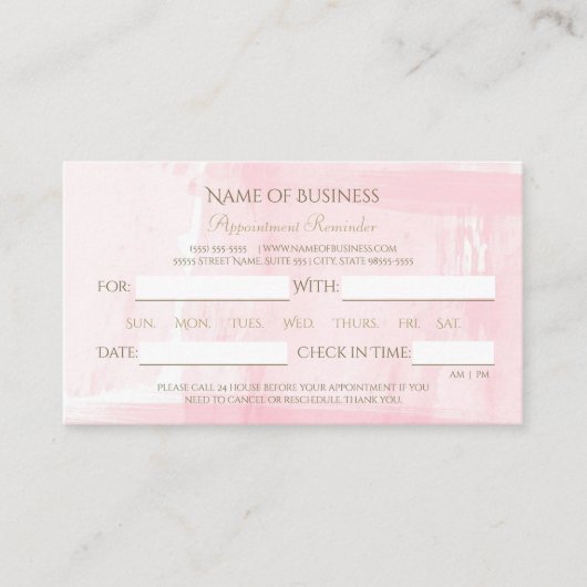 Einfache rosa Wasserfarbe Elegante Script Ernennun Terminkarte (Vorderseite)