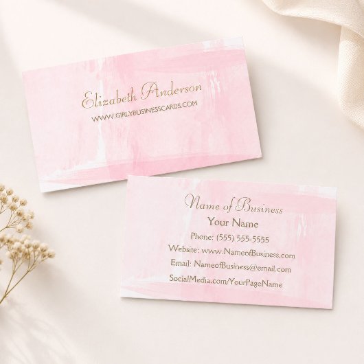 Einfache rosa Wasserfarbe Elegantes Gold Script Visitenkarte