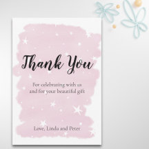 Einfache rosa Wasserfarbe mit Sternen Danke Karte