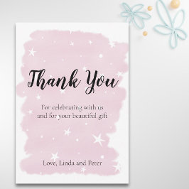 Einfache rosa Wasserfarbe mit Sternen Danke Karte