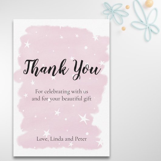 Einfache rosa Wasserfarbe mit Sternen Danke Karte