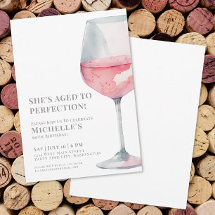 Einfache rosa Weinparty zum 60. Geburtstag Einladung