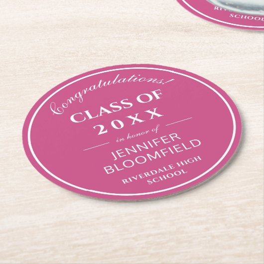 Einfache rosa-weiße Abschluss Runder Pappuntersetzer (Angewinkelt)