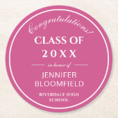 Einfache rosa-weiße Abschluss Runder Pappuntersetzer (Vorderseite)