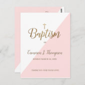 Einfache rosa, weiße Gold Moderne Taufe Einladung Postkarte (Vorne/Hinten)