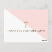 Einfache rosa, weiße Gold Moderne Taufe Einladung Postkarte (Rückseite)