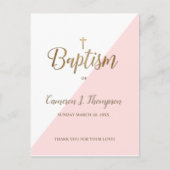 Einfache rosa, weiße Gold Moderne Taufe Einladung Postkarte (Vorderseite)