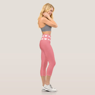 Einfache rosa weiße Herz-Capri-Leggings mit schwar Capri Leggings